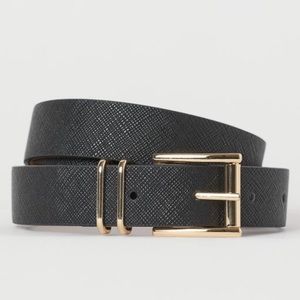 NWT H&M Black Faux Leather Belt with Gold Metal Buckle in Size XSmall